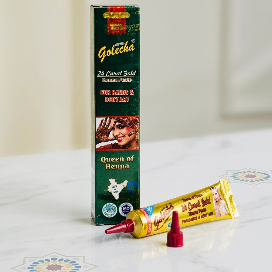 Golecha 24 Karat Gold Henna-Tube – Traditionelle Pflanzliche Henna-Paste für Hand- & Body-Art