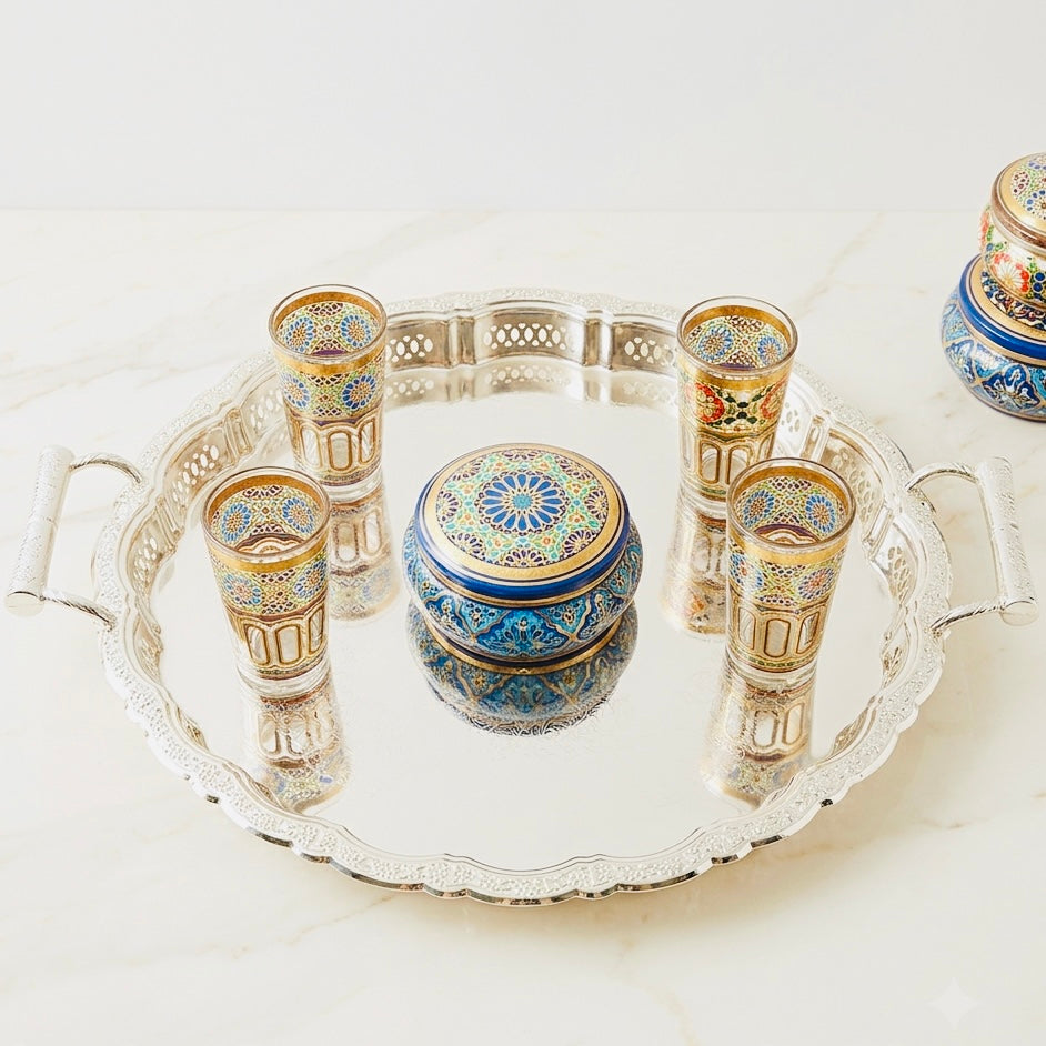 Rundes Serviertablett in Silberoptik – Klassisches Design
